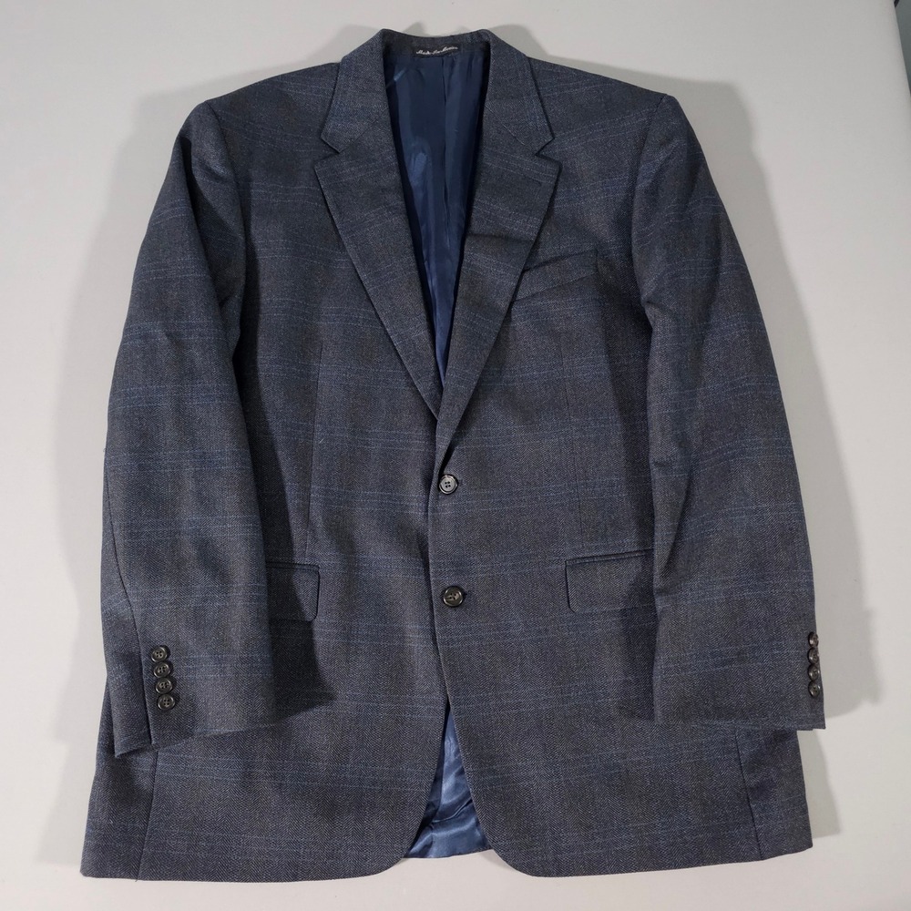 Lauren Ralph Lauren Blazer Mens 46L Blue Wool Herringbone Plaid Sport Coat